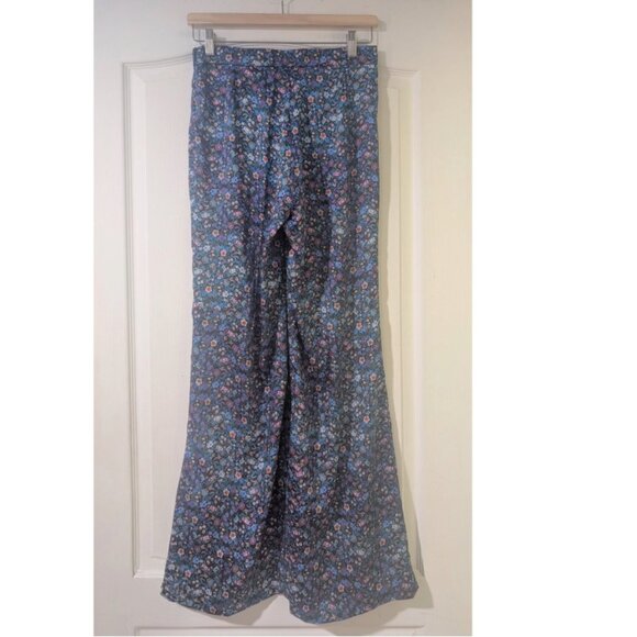 Sandro | Donelo Satin Floral Print Flare Pants In Purple/Blue - Picture 8 of 16